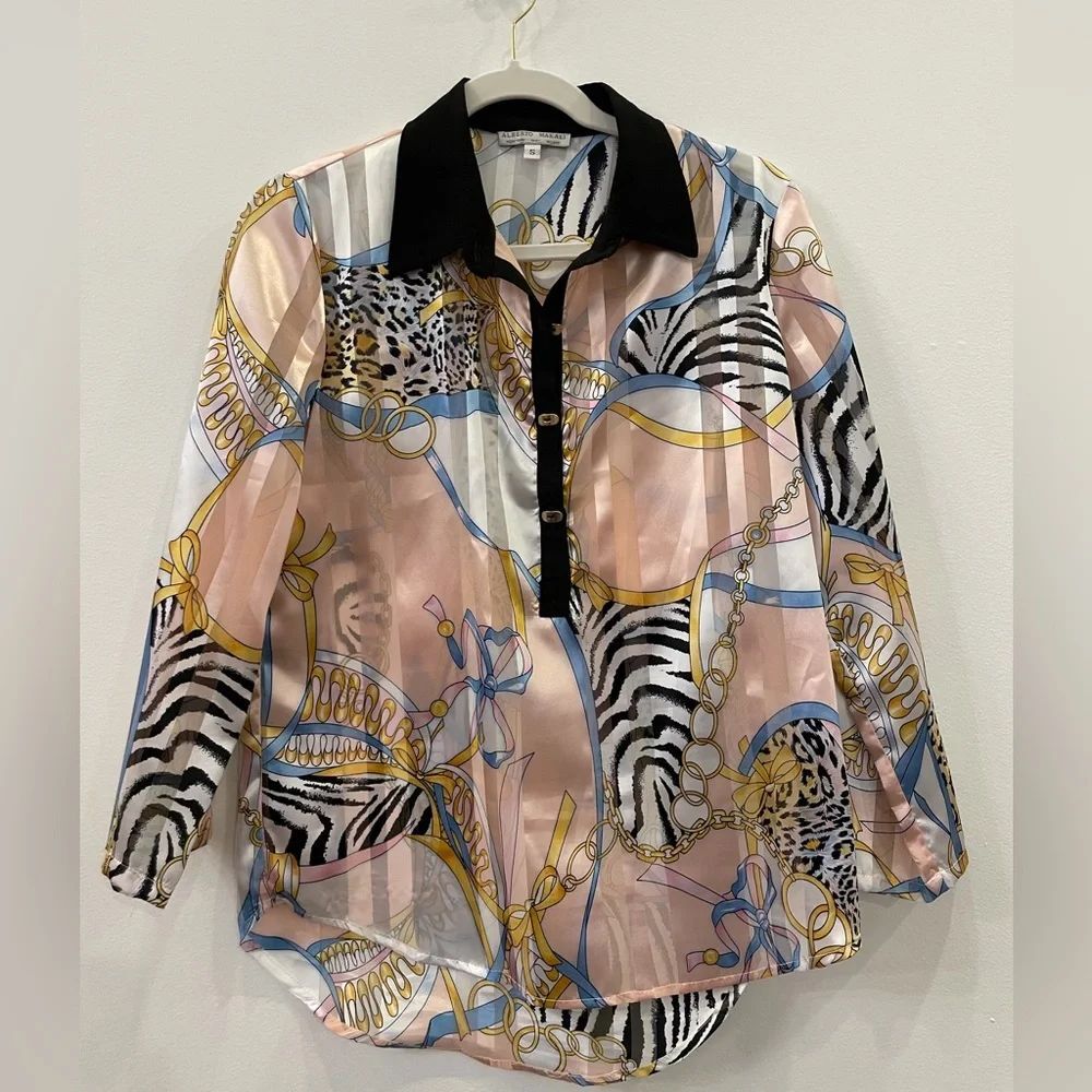 Alberto Makali Black and Blue Artistic Blouse